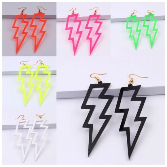 Totally 80’s 90’s Lighting Bolt Neon Earrings Acrylic BRAND NEW PICK A COLOR - Picture 1 of 8
